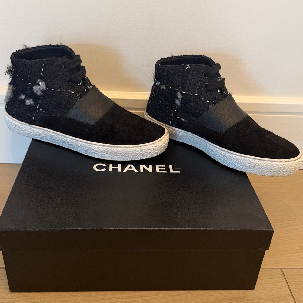 Authentic CHANEL tweed high top sneakers